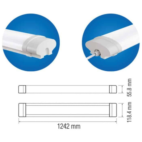 Світлодіодний LED світильник вологозахищений 72W 6400K 5760Lm IP65 1242x118,4мм білий