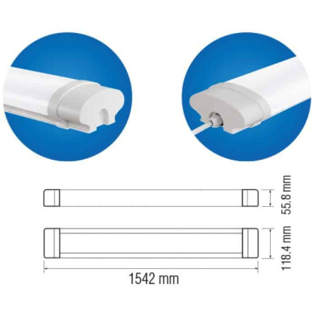 Світлодіодний LED світильник вологозахищений 90W 6400K 7200Lm IP65 1542x118,4мм білий