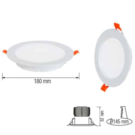 Світлодіодний LED світильник 24W 4200K 1800Lm врізний d-180мм білий круглий