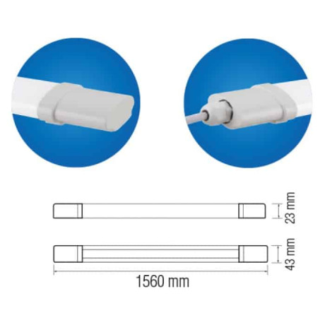 Світлодіодний LED світильник лінійний 45W 4200K 3600Lm IP65 1560x43мм білий