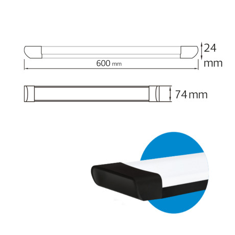 Світлодіодний LED світильник лінійний 27W 6400К 1890Lm 600мм чорний