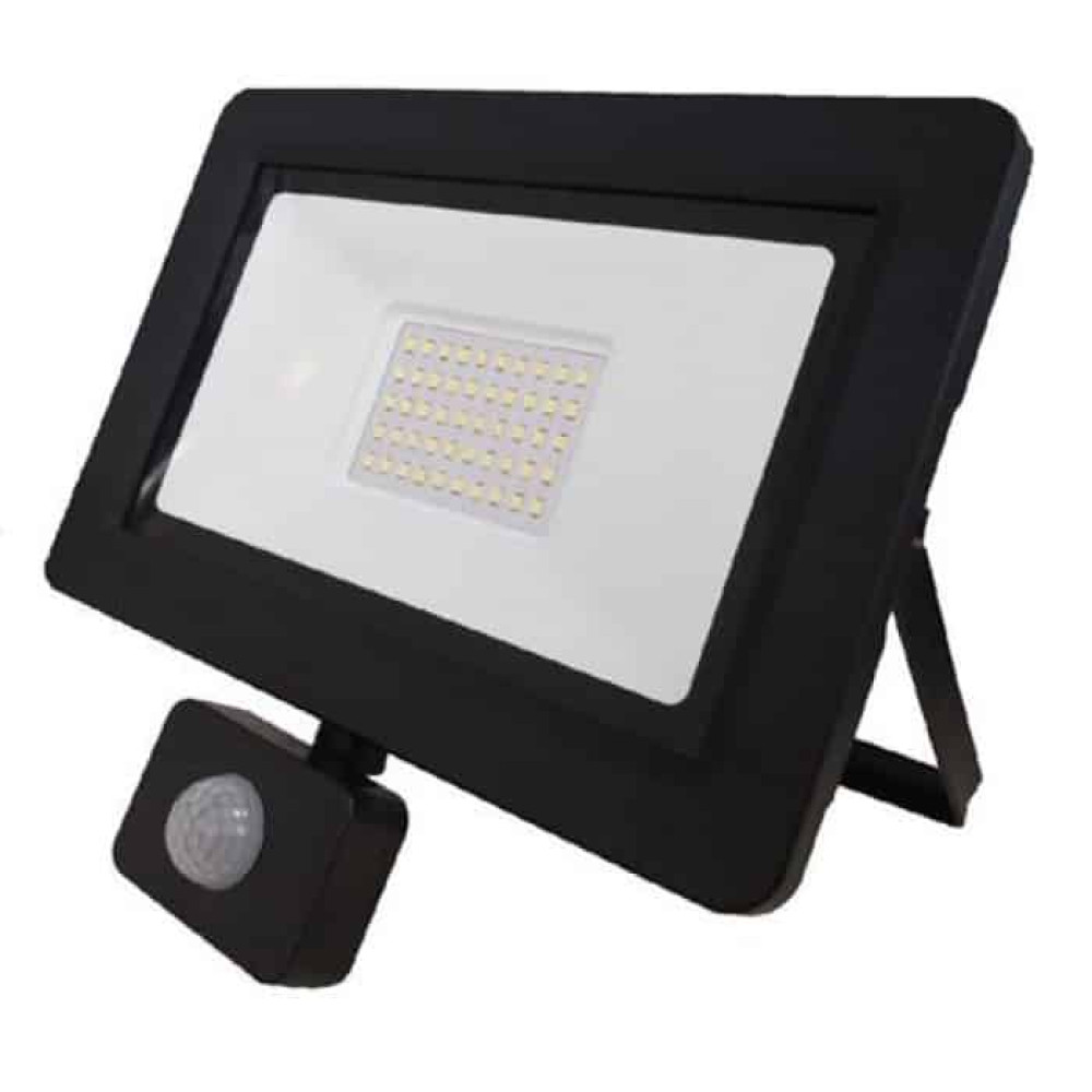 Світлодіодний LED прожектор з датчиком руху 50W 6400K 4000Lm IP65 чорний