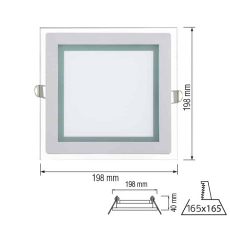 Світлодіодний LED світильник 15W 4200K 1150Lm врізний 198мм білий квадратний