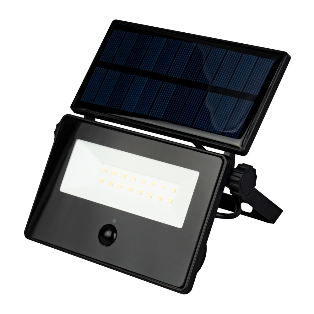 Світлодіодний LED прожектор на сонячній панелі 16W 1600Lm 6400K IP54 з датчиком руху чорний
