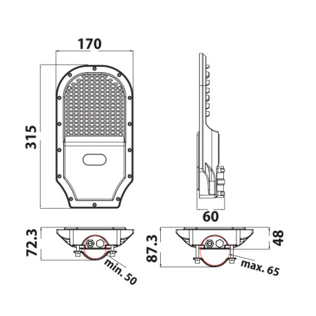 Світлодіодний LED прожектор консольний 30W 6400K 4500Lm IP65 315x170мм сірий