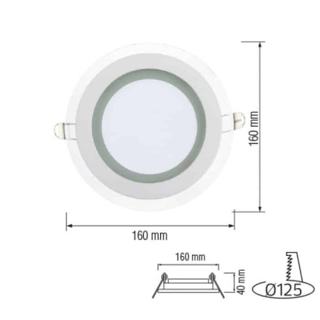 Світлодіодний LED світильник 12W 6400K 744Lm врізний d-160мм білий круглий
