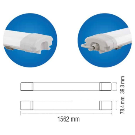 Світлодіодний LED світильник лінійний 45W 6400K 3600Lm IP65 1562x78,4мм білий