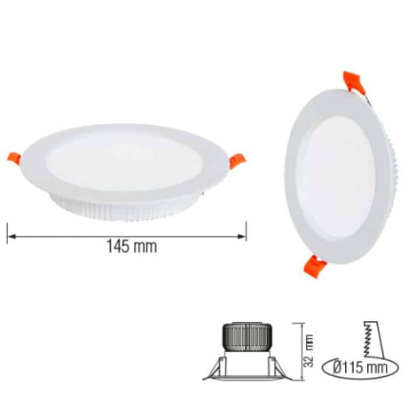 Світлодіодний LED світильник 20W 4200K 1500Lm врізний d-145мм білий круглий