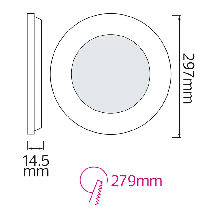 Світлодіодна LED панель 24W 6400K 1632Lm врізна d-297мм кругла біла